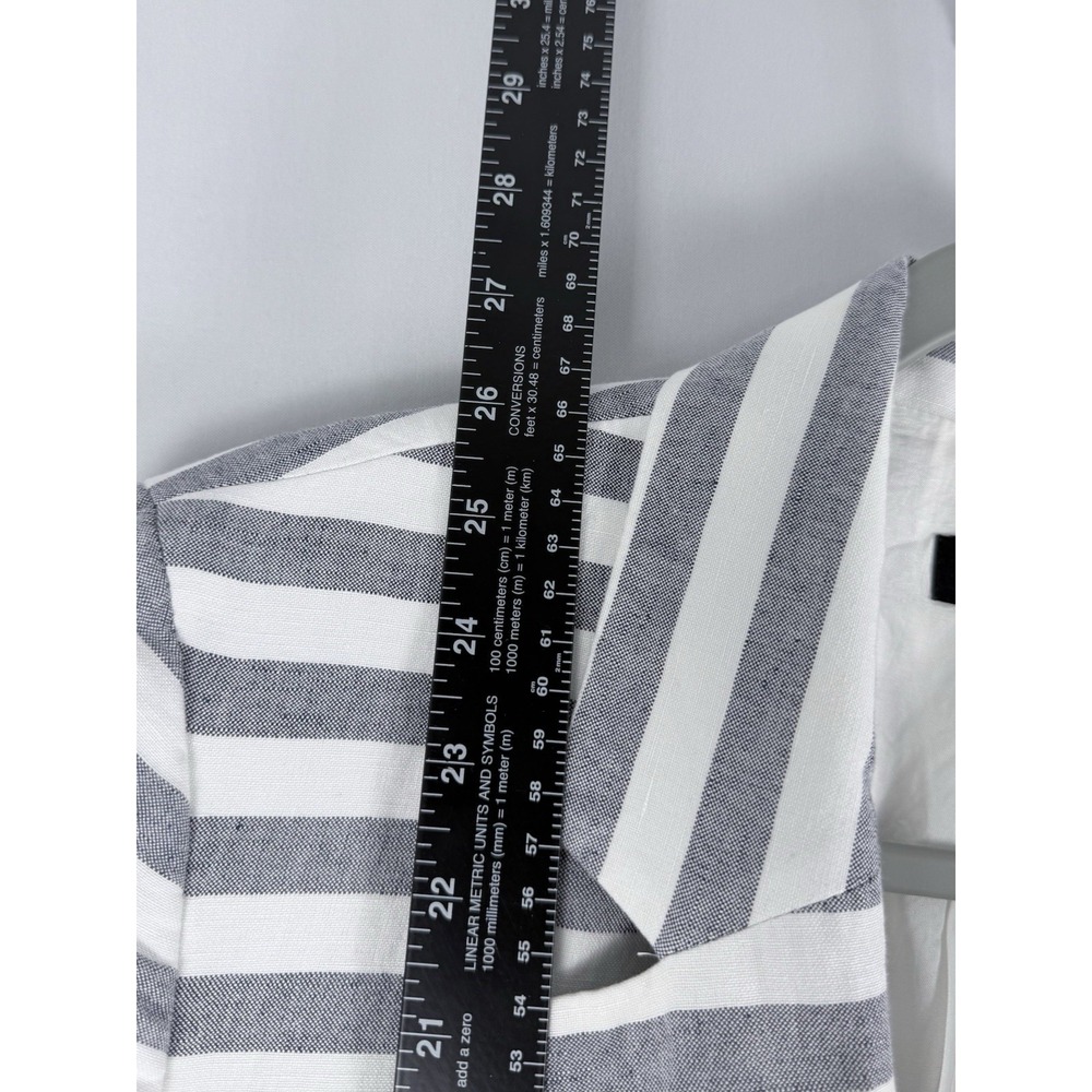 Nine West Womens 14 Dress Blazer Suit Set Grey White Stripe Linen Blend Tie Cuff - Picture 13 of 13